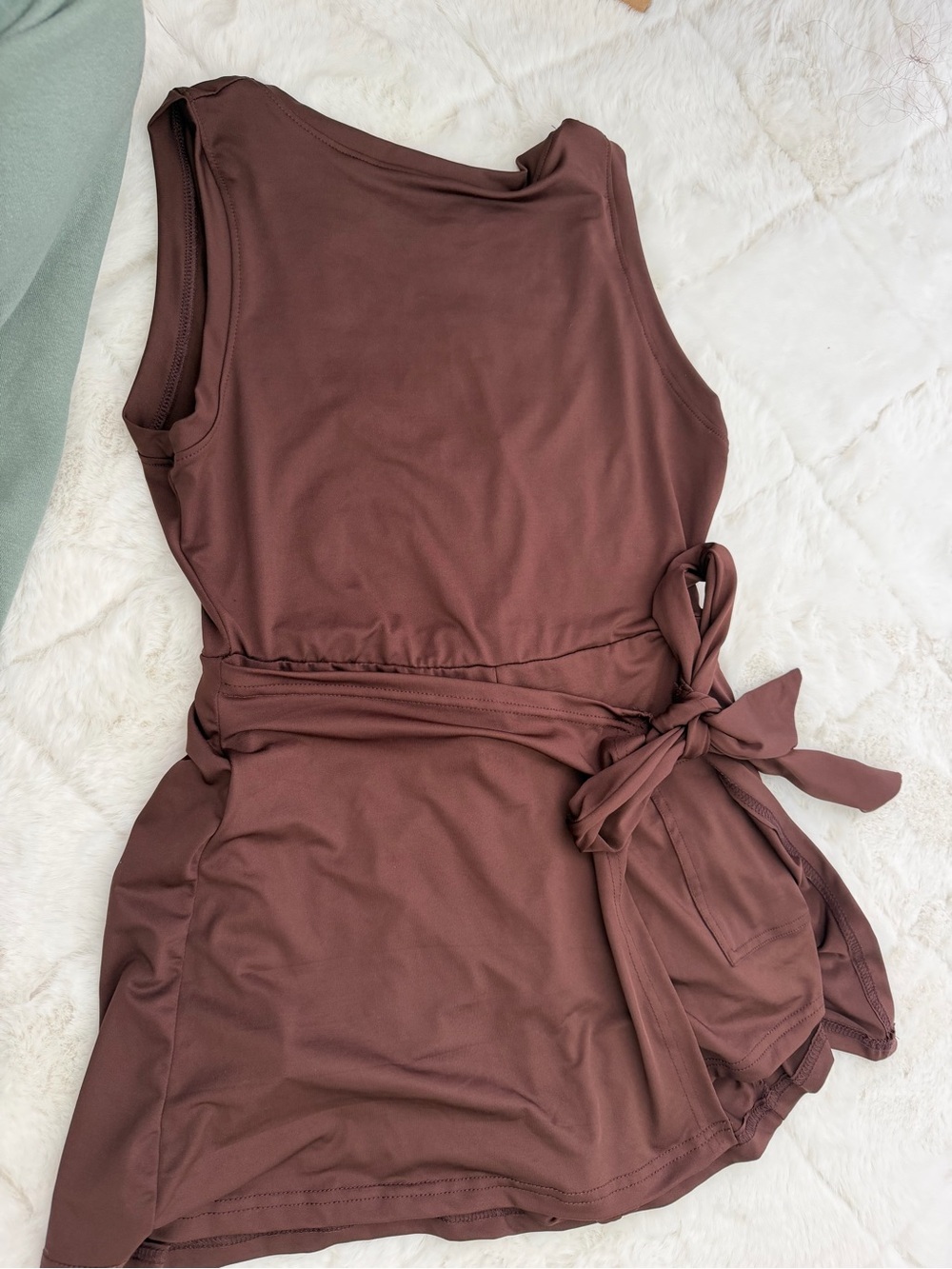 Tie-Waist Sleeveless romper/dress— Chocolate Brown